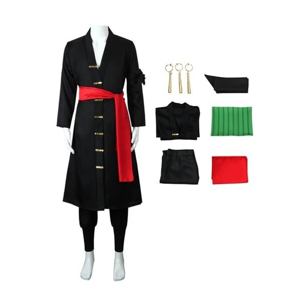 Foanja Déguisement Zoro Homme Cosplay Zoro Anime Outfit et Accessoires Boucles doreilles Halloween Carnaval Anniversaire Mas