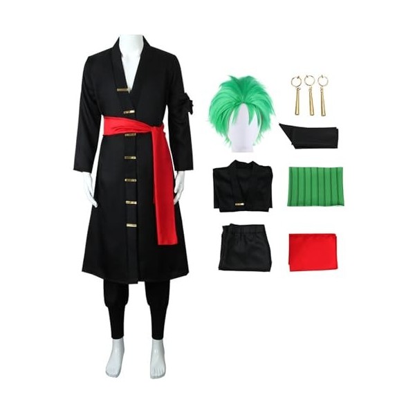 Foanja Déguisement Zoro Homme Cosplay Zoro Anime Outfit et Accessoires Boucles doreilles Halloween Carnaval Anniversaire Mas