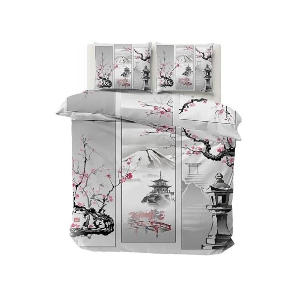 Boceoey Housse de Couette 220x240 Japonais Parure de Lit Adulte Réversible avec Fermeture Éclair, Housse de Couette 2 Personn