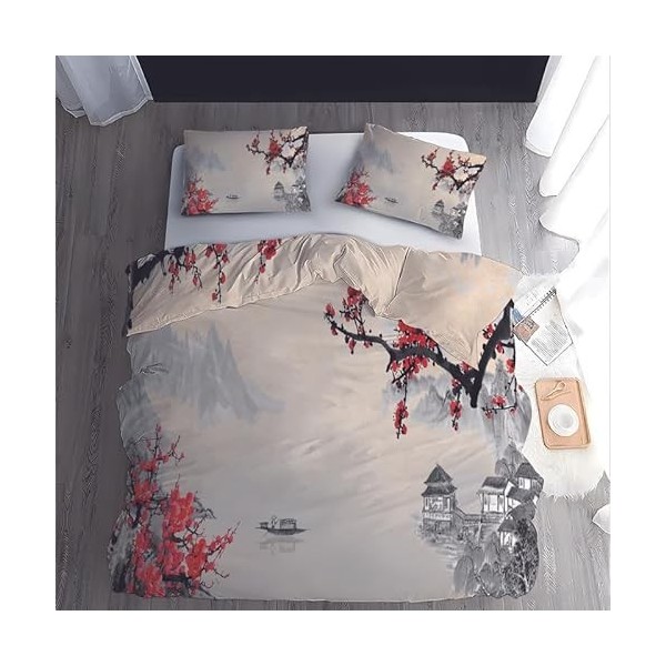 Boceoey Housse de Couette 220x240 Japonais Parure de Lit Adulte Réversible avec Fermeture Éclair, Housse de Couette 2 Personn