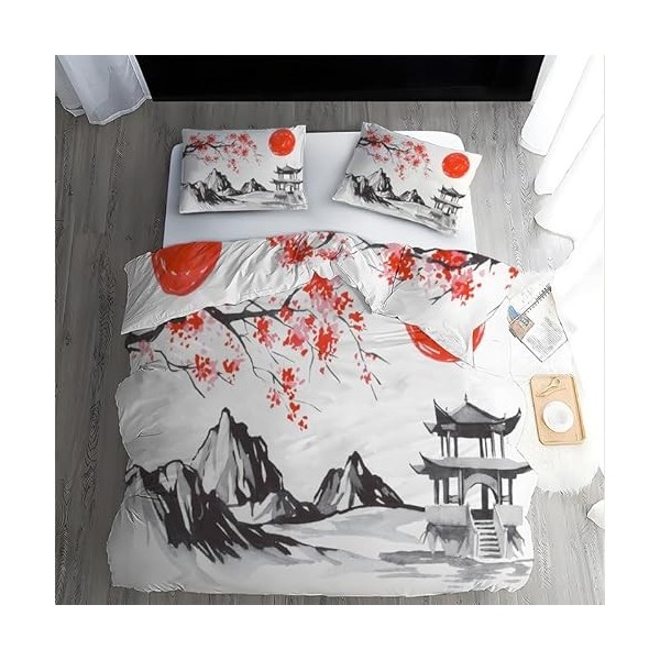 Boceoey Housse de Couette 220x240 Japonais Parure de Lit Adulte Réversible avec Fermeture Éclair, Housse de Couette 2 Personn