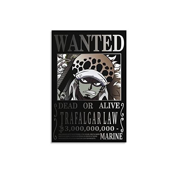 Poster animé One Piece Wanted Zoro One Piece - Art mural sur toile - Décoration murale moderne - 60 x 90 cm