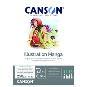 CANSON Illustration - Bloc 12 feuilles de papier illustration, BD, Manga - A4 - 250g/m² - Blanc
