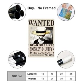 FUKITT One Piece Wanted One Piece Poster sur toile Décoration de chambre à coucher Paysage sportif Bureau Décoration Cadeau s