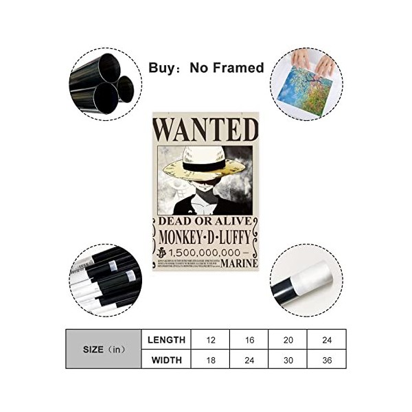FUKITT One Piece Wanted One Piece Poster sur toile Décoration de chambre à coucher Paysage sportif Bureau Décoration Cadeau s