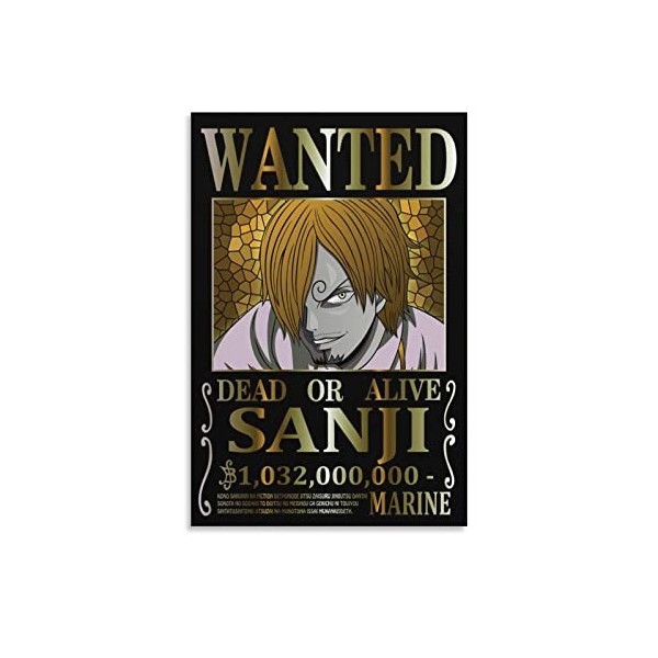 Poster animé One Piece Wanted Zoro One Piece - Art mural - Impression sur toile - Affiches dœuvres dart pour décoration de 