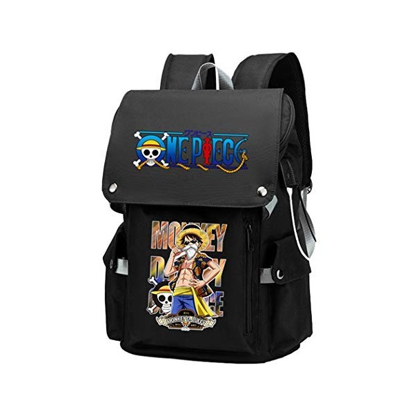 WANHONGYUE One Piece Anime Cosplay Backpack Cartable Sac à Dos pour Ordinateur Portable de 15,6 Pouces Gris / 6