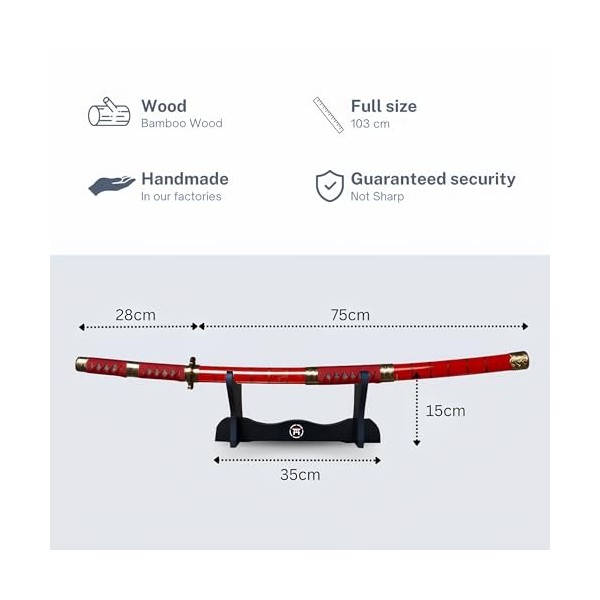 Hashiman - Katana One Piece - Roronoa Zoro Kitetsu - Réplique Manga Sabre + Support dEpée Bois + Ceinture