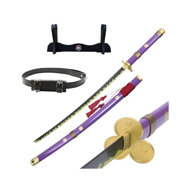 Hashiman - Katana One Piece - Roronoa Zoro Enma - Réplique Manga Sabre + Support dEpée Bois + Ceinture