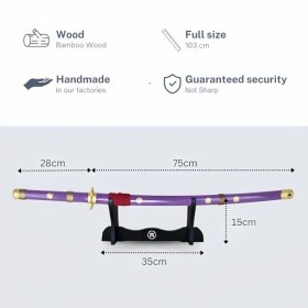 Hashiman - Katana One Piece - Roronoa Zoro Enma - Réplique Manga Sabre + Support dEpée Bois + Ceinture