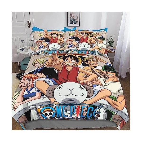 CRJUS One Piece Literie 3D Imprimé en Microfibre avec Parure De Lit, Anime Housse De Couette Et Fermeture Éclair - Linge De L