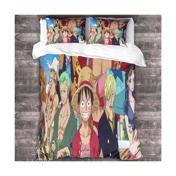 CRJUS One Piece Literie 3D Imprimé en Microfibre avec Parure De Lit, Anime Housse De Couette Et Fermeture Éclair - Linge De L