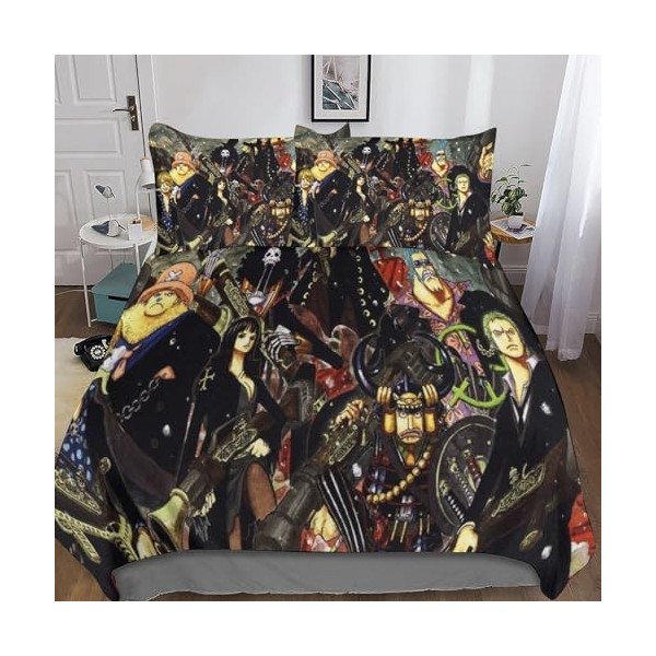 CRJUS One Piece Literie 3D Imprimé en Microfibre avec Parure De Lit, Anime Housse De Couette Et Fermeture Éclair - Linge De L
