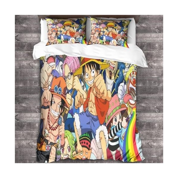 CRJUS One Piece Literie 3D Imprimé en Microfibre avec Parure De Lit, Anime Housse De Couette Et Fermeture Éclair - Linge De L
