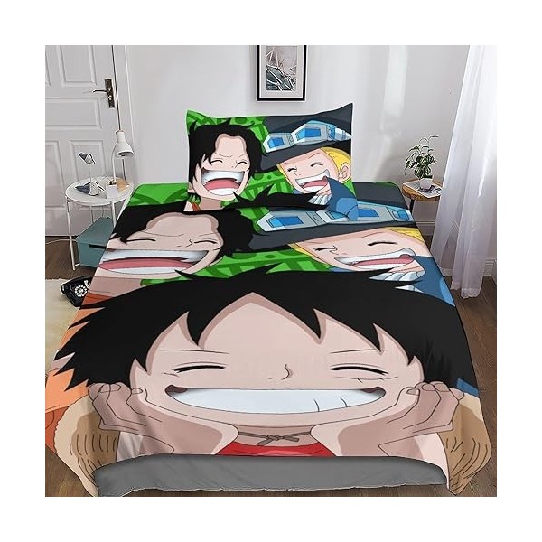 One Piece Ensemble De Literie Imprimé en 3D Parure De Lit Housse De Couette Sets en Microfibre Confortable Luffy Anime Housse