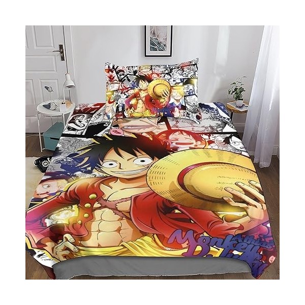 One Piece Ensemble De Literie Imprimé en 3D Parure De Lit Housse De Couette Sets en Microfibre Confortable Luffy Anime Housse