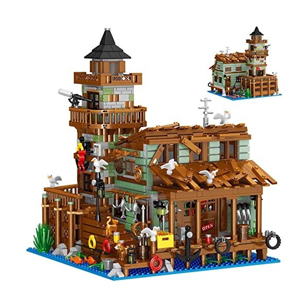 OundarM Village de pêche - Mini Briques de Construction pour cabane, Jeu darchitecture Jeu de Construction modulaire pour Ad