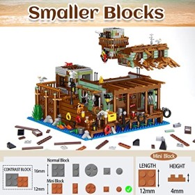 OundarM Village de pêche - Mini Briques de Construction pour cabane, Jeu darchitecture Jeu de Construction modulaire pour Ad