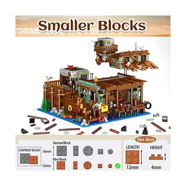 OundarM Village de pêche - Mini Briques de Construction pour cabane, Jeu darchitecture Jeu de Construction modulaire pour Ad