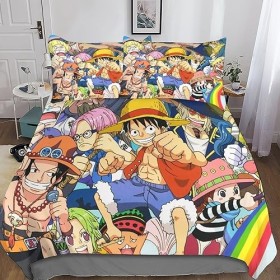 One Piece Housse De Couette Microfibre 3D, Luffy Anime Parure De Lit avec Fermeture Éclai Et Taies doreiller Ensemble De Lit