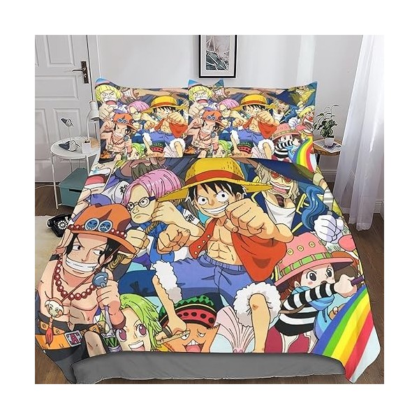 One Piece Housse De Couette Microfibre 3D, Luffy Anime Parure De Lit avec Fermeture Éclai Et Taies doreiller Ensemble De Lit