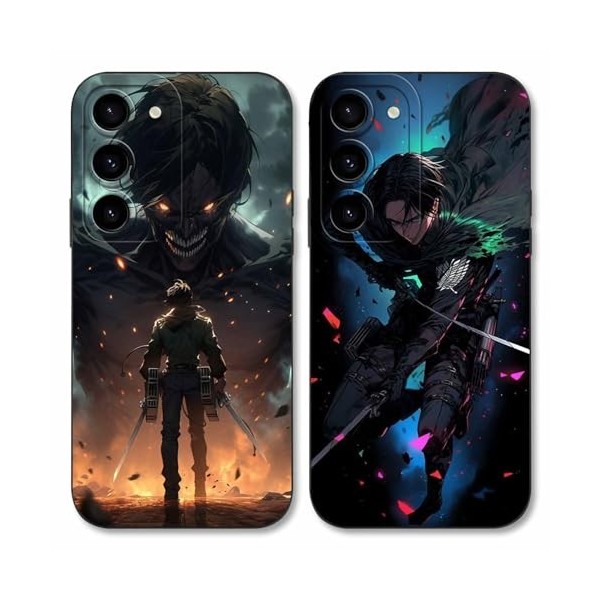 LYUBFDC 2 Pièces Coque pour Samsung Galaxy S23 5G 6.1, avec Anime Motif Attack on Titan Manga Antichoc TPU Silicone Protect