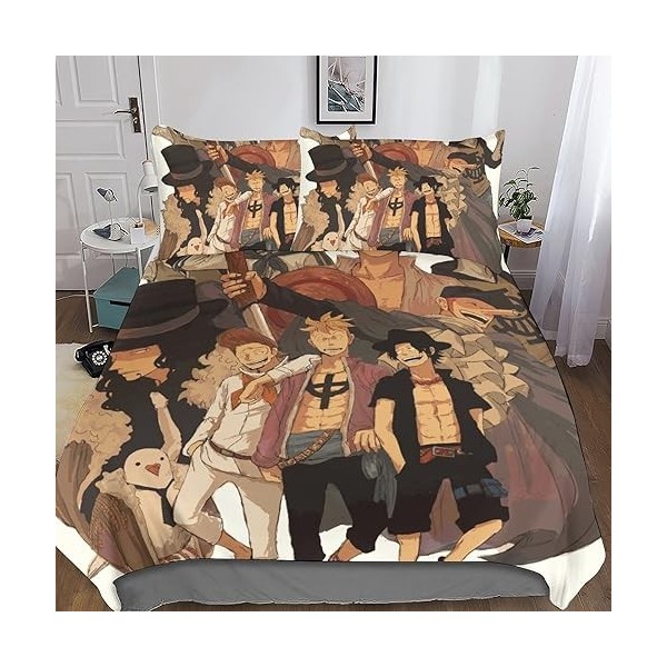 One Piece Housse De Couette Microfibre 3D, Luffy Anime Parure De Lit avec Fermeture Éclai Et Taies doreiller Ensemble De Lit