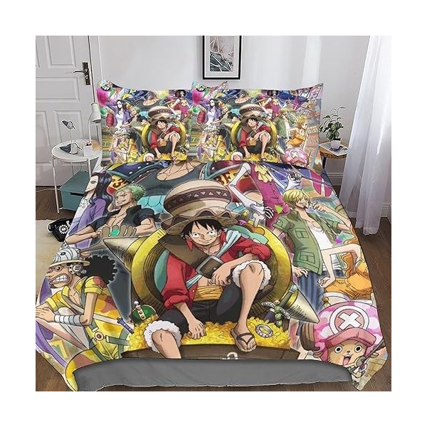 One Piece Housse De Couette Microfibre 3D, Luffy Anime Parure De Lit avec Fermeture Éclai Et Taies doreiller Ensemble De Lit