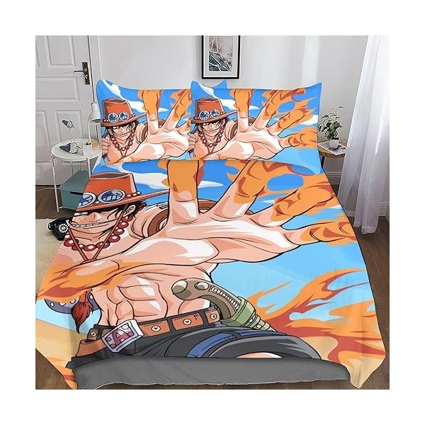 One Piece Housse De Couette Microfibre 3D, Luffy Anime Parure De Lit avec Fermeture Éclai Et Taies doreiller Ensemble De Lit