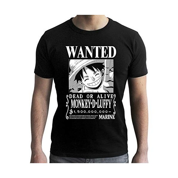 ABYSTYLE - One Piece - T-Shirt - Wanted Luffy - Noir et Blanc - Homme XXL 