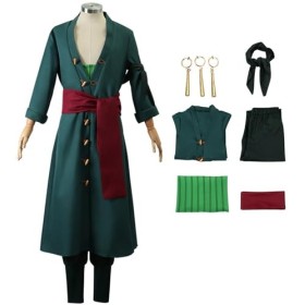 Foanja Déguisement Zoro Homme Cosplay Zoro Anime Outfit et Accessoires Boucles doreilles pour Adulte Halloween Carnaval Anni