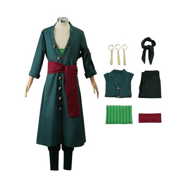 Foanja Déguisement Zoro Homme Cosplay Zoro Anime Outfit et Accessoires Boucles doreilles pour Adulte Halloween Carnaval Anni