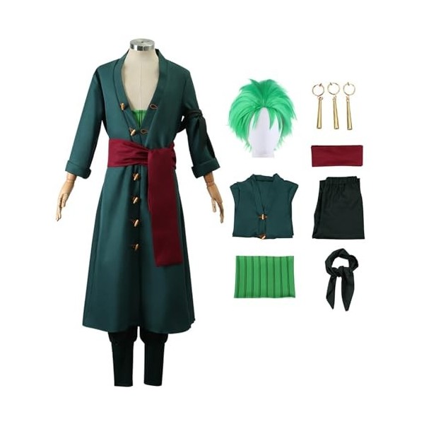 Foanja Déguisement Zoro Homme Cosplay Zoro Anime Outfit et Accessoires Boucles doreilles pour Adulte Halloween Carnaval Anni