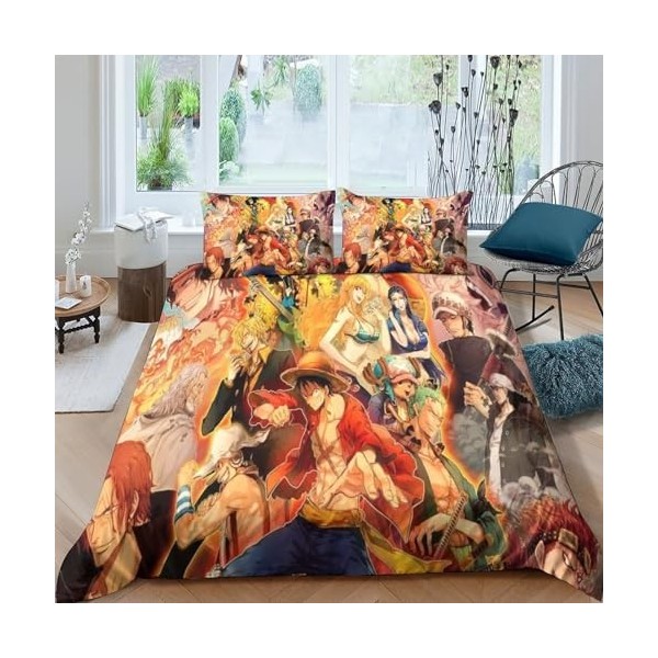 EKENOZ One Piece Housse De Couette,Imprimée en 3D Luffy Housse De Couettes 3 Pièces,Microfibre Housses De Couette,Fermeture É