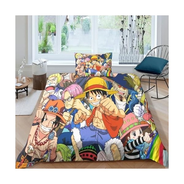 EKENOZ One Piece Housse De Couette,Imprimée en 3D Luffy Housse De Couettes 3 Pièces,Microfibre Housses De Couette,Fermeture É