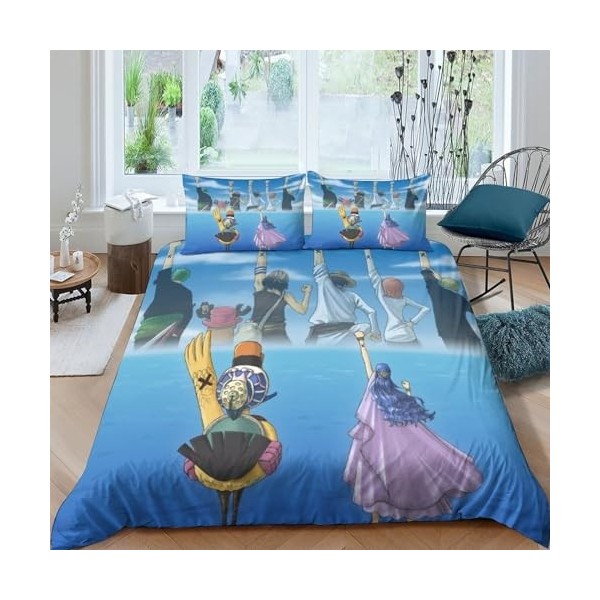 EKENOZ One Piece Housse De Couette,Imprimée en 3D Luffy Housse De Couettes 3 Pièces,Microfibre Housses De Couette,Fermeture É