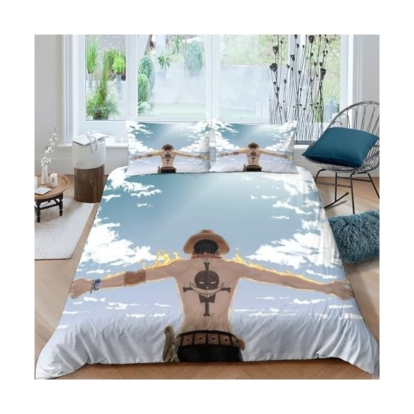 EKENOZ One Piece Housse De Couette,Imprimée en 3D Luffy Housse De Couettes 3 Pièces,Microfibre Housses De Couette,Fermeture É