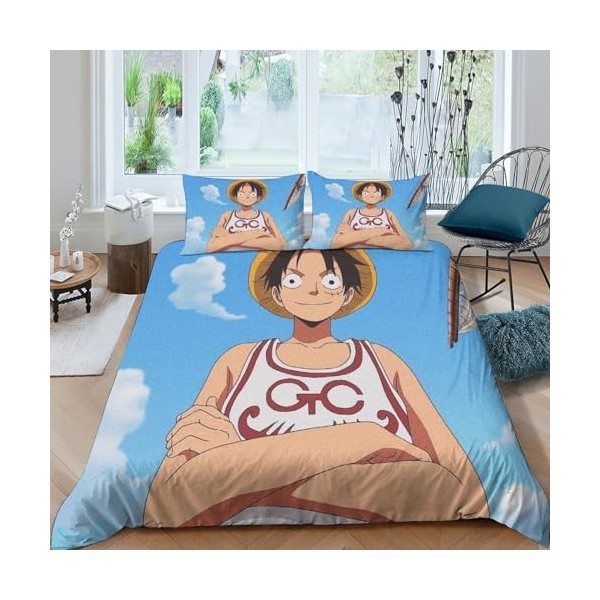 EKENOZ One Piece Housse De Couette,Imprimée en 3D Luffy Housse De Couettes 3 Pièces,Microfibre Housses De Couette,Fermeture É