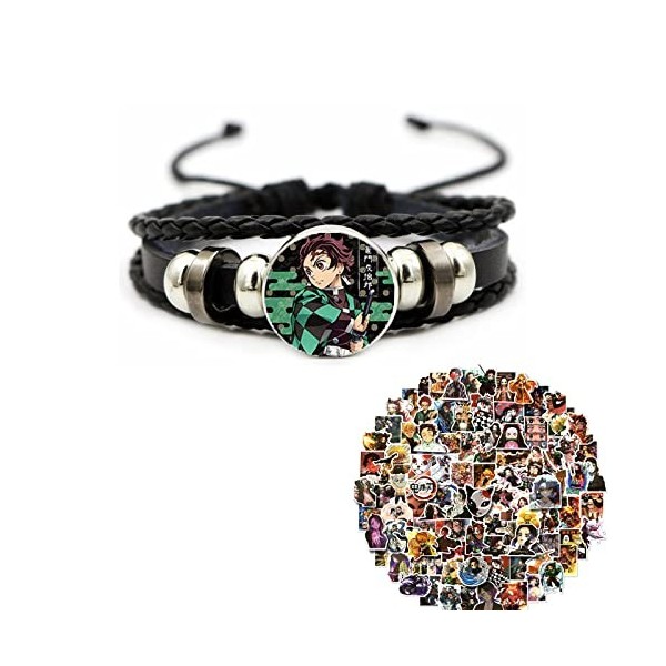 Zaky Lot de 51 bracelets tressés Tanjiro Kamado avec autocollants pour cosplay, Demon Slayer Kimetsu No Yaiba
