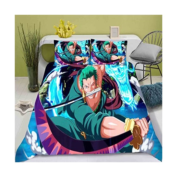 QROXY One Piece Literie en Coton avec Taie doreiller, 100% Microfibre, Luffy Zoro Housse De Couette à Impression Numérique 3