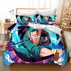QROXY One Piece Literie en Coton avec Taie doreiller, 100% Microfibre, Luffy Zoro Housse De Couette à Impression Numérique 3