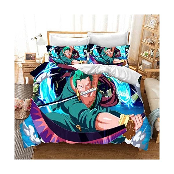 QROXY One Piece Literie en Coton avec Taie doreiller, 100% Microfibre, Luffy Zoro Housse De Couette à Impression Numérique 3