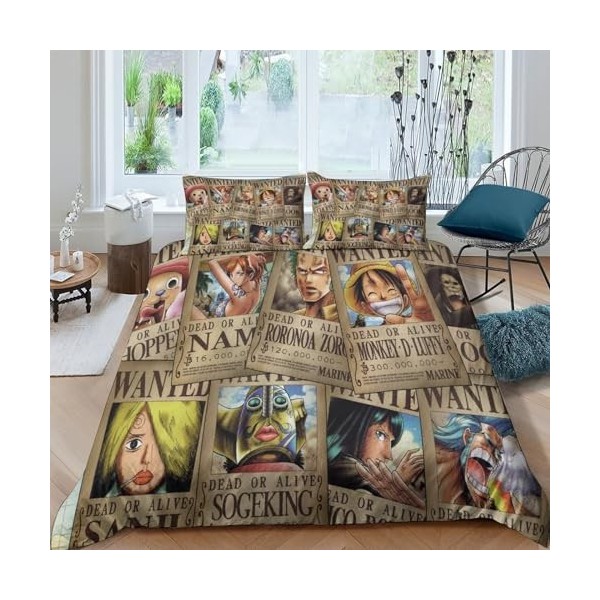 EKENOZ One Piece Parure De Lit 3D Luffy Housse De Couette pour Garçon Et Adolescent Housse De Couette Housses De Couettes Mic