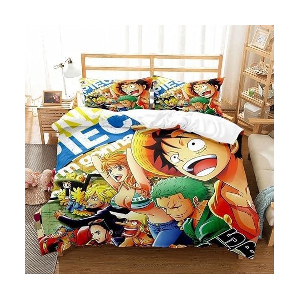 Enfunt-Home Anime One Piece Housse De Couette 240x260 en 100% Microfibre, imprimé numérique 3D Luffy Parure de lit, 3 pièces