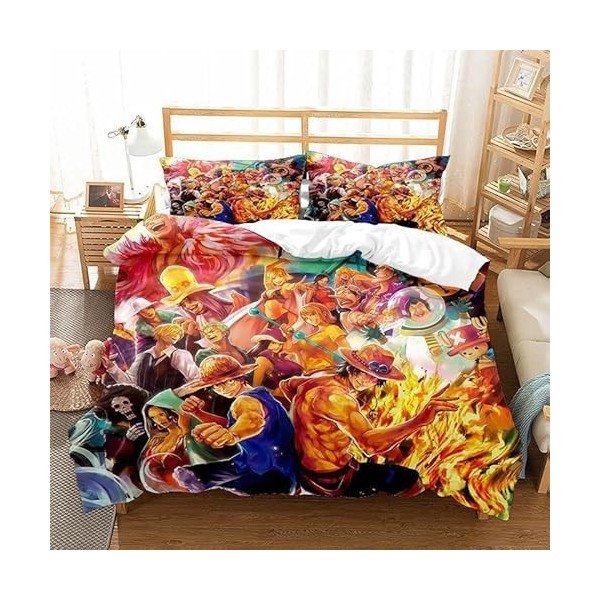 Enfunt-Home Anime One Piece Housse De Couette 240x260 en 100% Microfibre, imprimé numérique 3D Luffy Parure de lit, 3 pièces