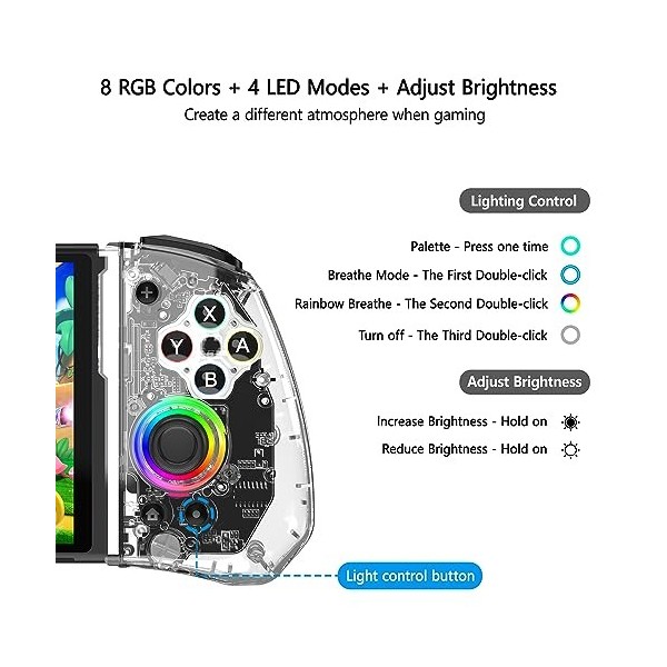 GKEAPZA Switch Controller for Nintendo Switch/Switch OLED,One-Piece Handheld Switch Controller Replace Switch Joycon, RGB Swi