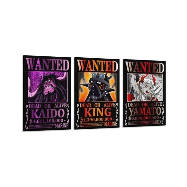 Poster One Piece Wanted Luffy Ace Sabo - Art mural - Décoration murale - 20 x 30 cm