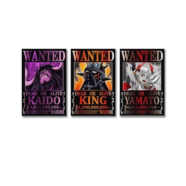 Poster One Piece Wanted Luffy Ace Sabo - Art mural - Décoration murale - 20 x 30 cm