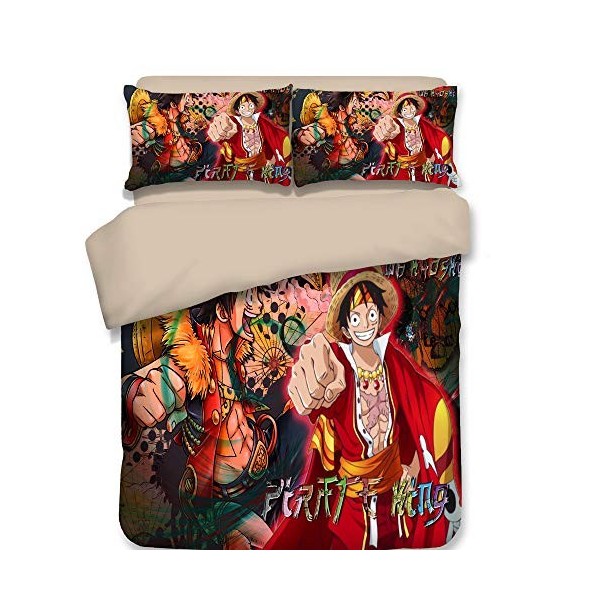 DDONVG One Piece Parure de lit 135 x 200 cm, garçon, fille, enfant, dessin animé, ruffy imprimé 3D, housse de couette avec ta