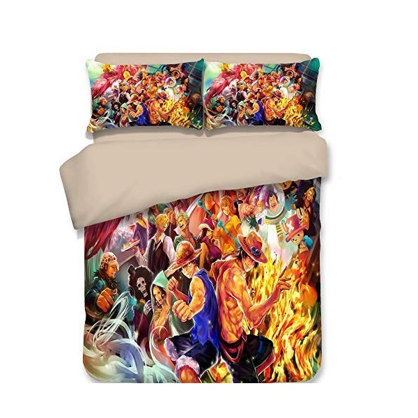DDONVG One Piece Parure de lit 135 x 200 cm, garçon, fille, enfant, dessin animé, ruffy imprimé 3D, housse de couette avec ta